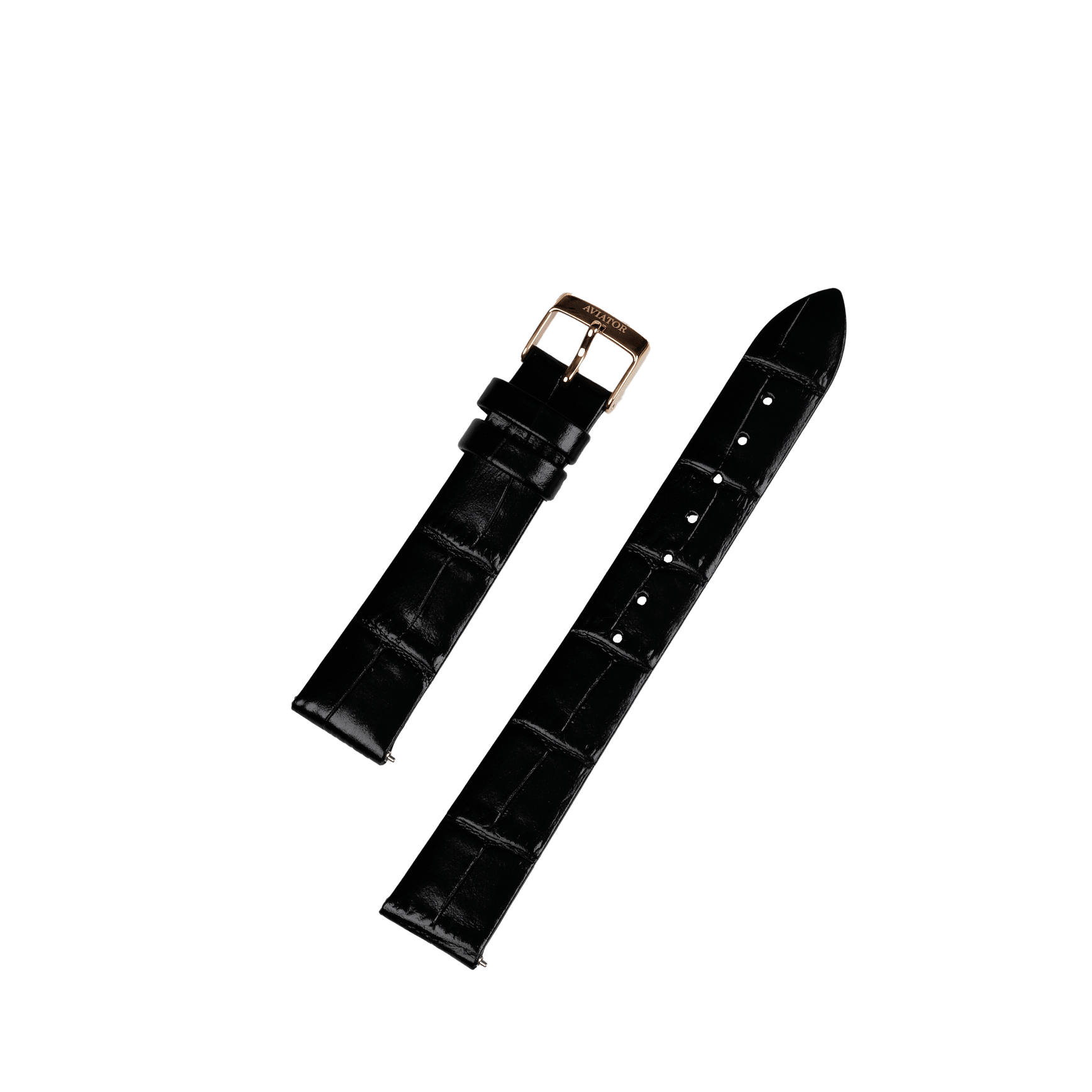 Aviator Swiss calfskin strap for Moonflight model - black with gold buckle