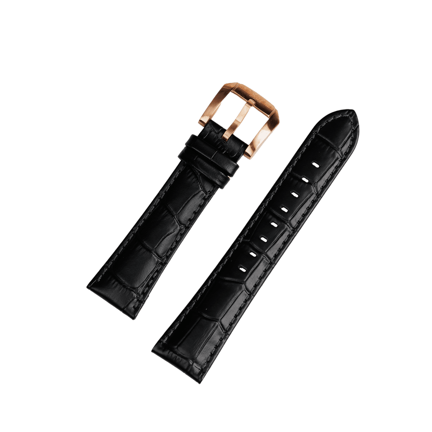 Aviator Swiss calfskin strap for AIRACOBRA P45 Chrono model - black with gold buckle