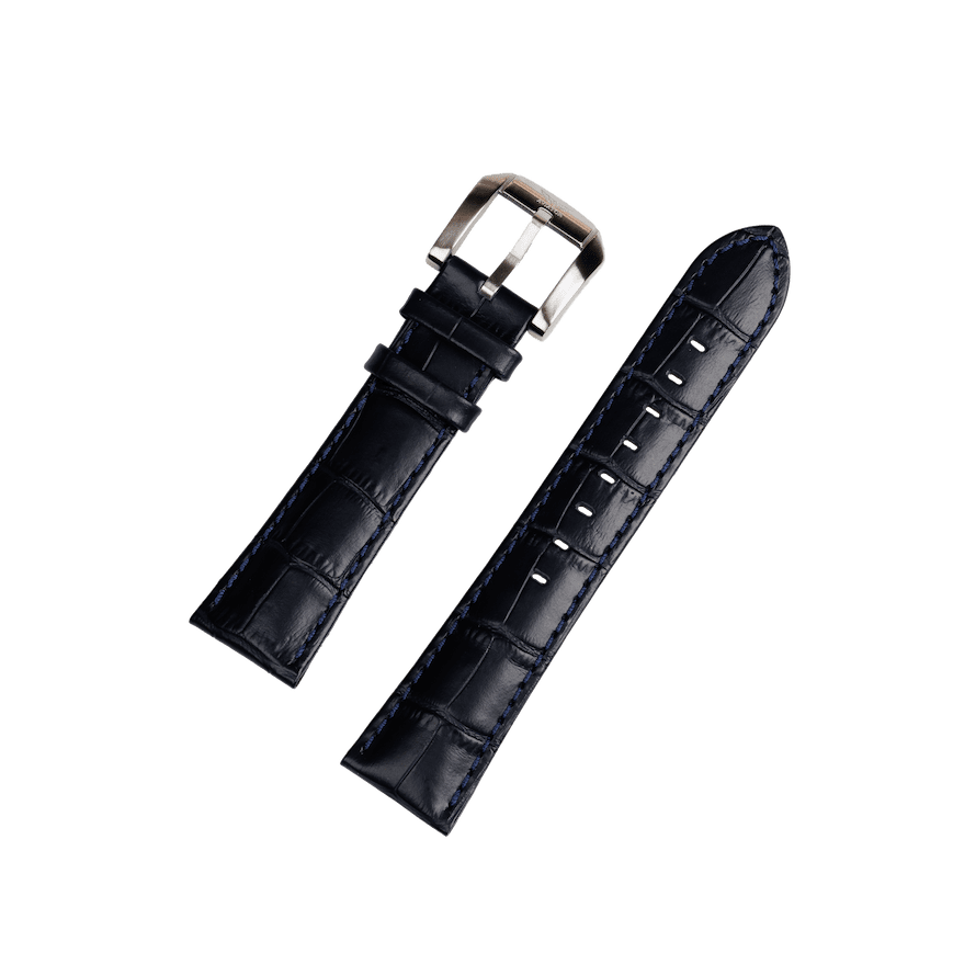 Aviator Swiss calfskin strap for AIRACOBRA P45 Chrono model - blue with steel buckle