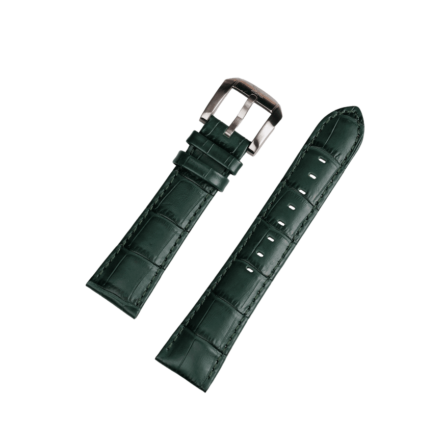 Aviator Swiss calfskin strap for AIRACOBRA P45 Chrono model - green with gray buckle