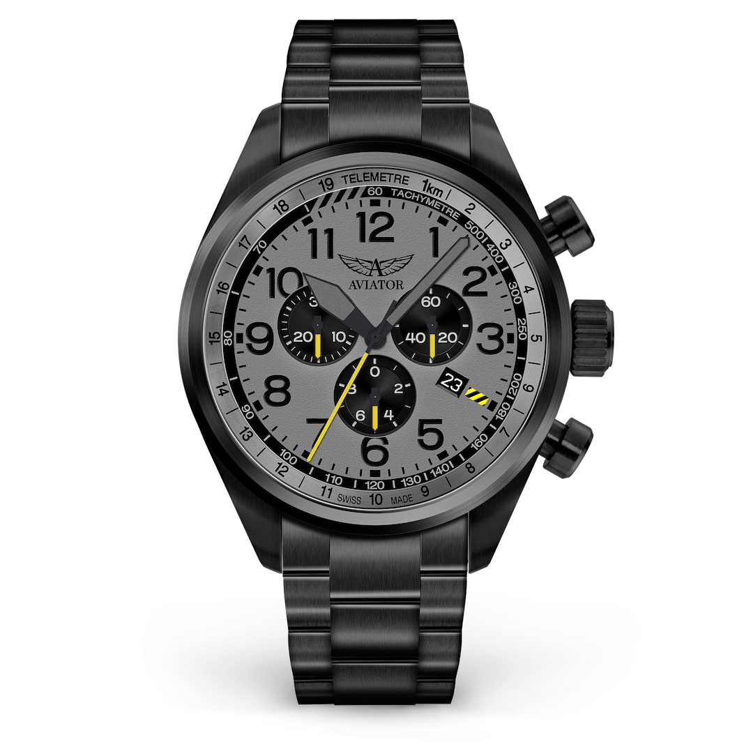 Aviator Swiss metal bracelet for AIRACOBRA P45 Chrono model - black